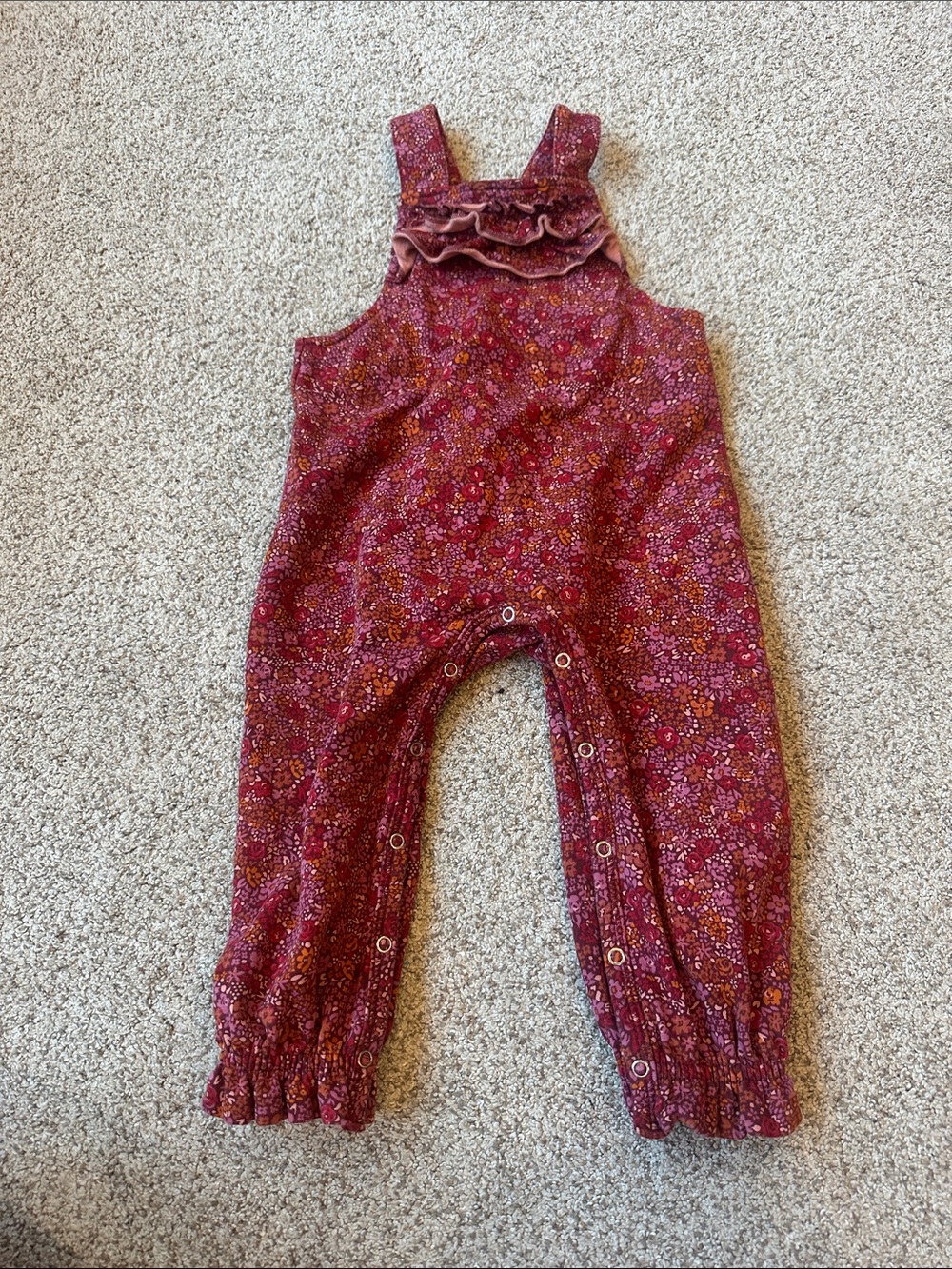 Musli Girls' Ruffled Floral Overalls Burgundy Ruffle 9-12 months